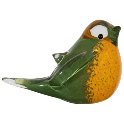 Presse papier moineau en verre vert et jaune - Serin