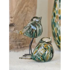 Presse papier moineau en verre émeraude et doré - Serin