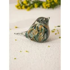 Presse papier moineau en verre émeraude et doré - Serin
