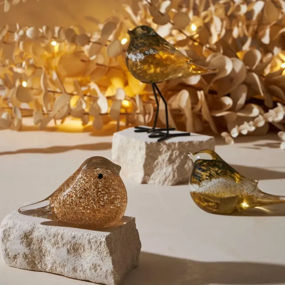 Presse papier oiseau en verre mordoré - Serin