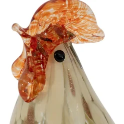 Presse-papier coq en verre beige et rouge