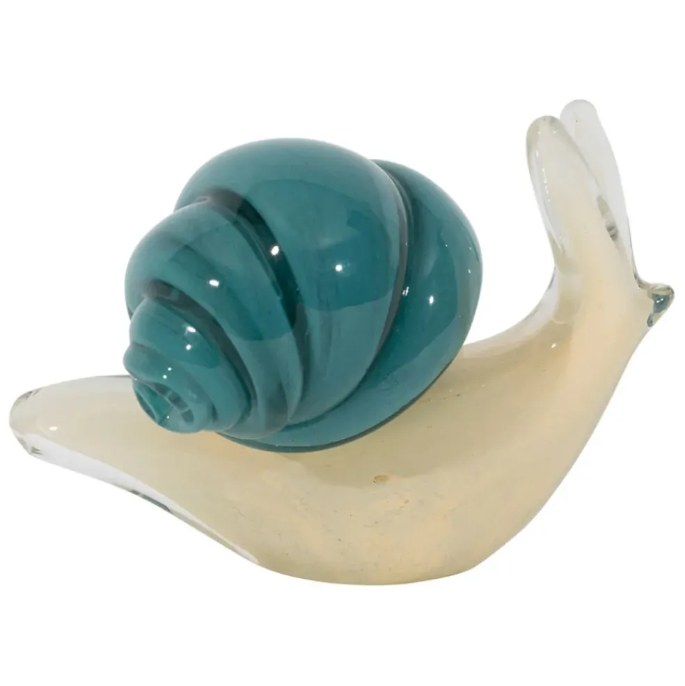 Presse-papier escargot en verre bleu et sable