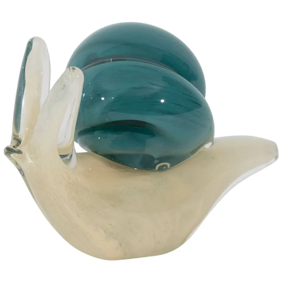 Presse-papier escargot en verre bleu et sable