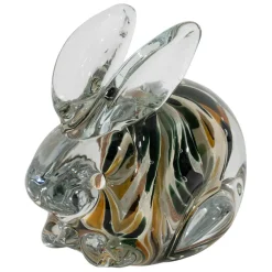 Presse-papier lapin en verre ambre et kaki