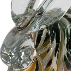 Presse-papier lapin en verre ambre et kaki