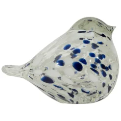Presse-papier moineau en verre blanc et bleu pailleté - Serin