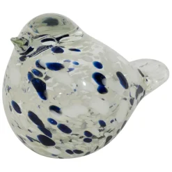Presse-papier moineau en verre blanc et bleu pailleté - Serin