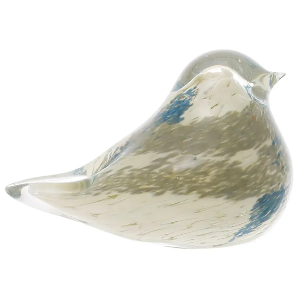 Presse-papier moineau serin ivoire et bleu en verre