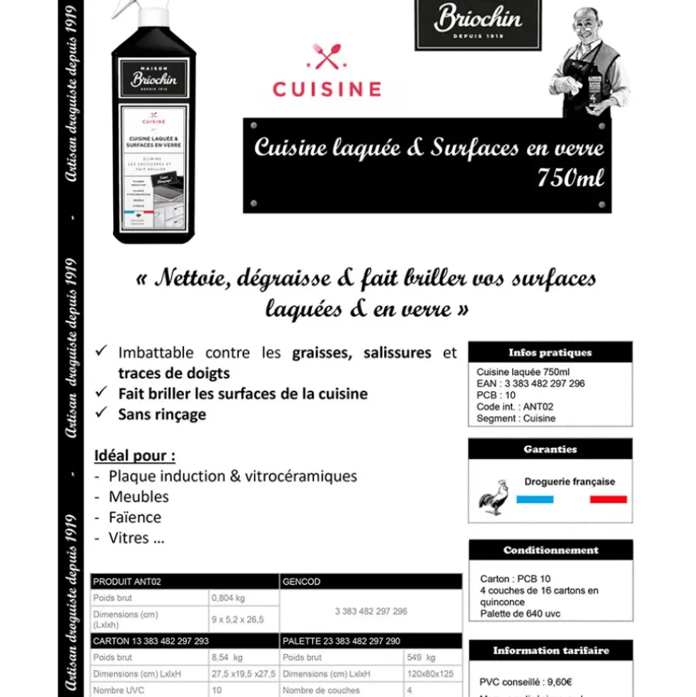 Produit d'entretien-cuisine laquee et surfaces en verre 750ml