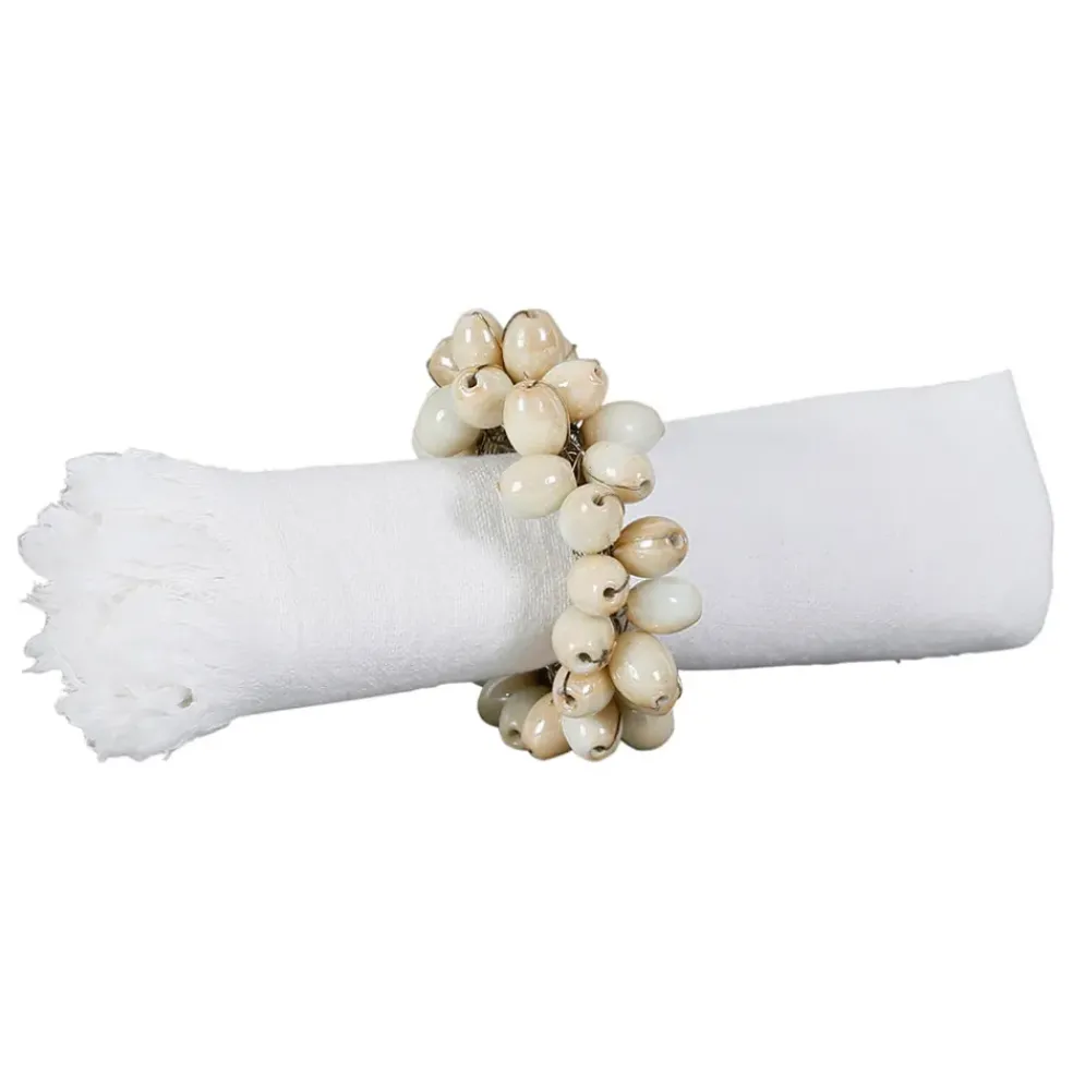 Rond de serviette en blanc cassé - Fleuri