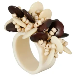 Rond de serviette en résine écru - Floral