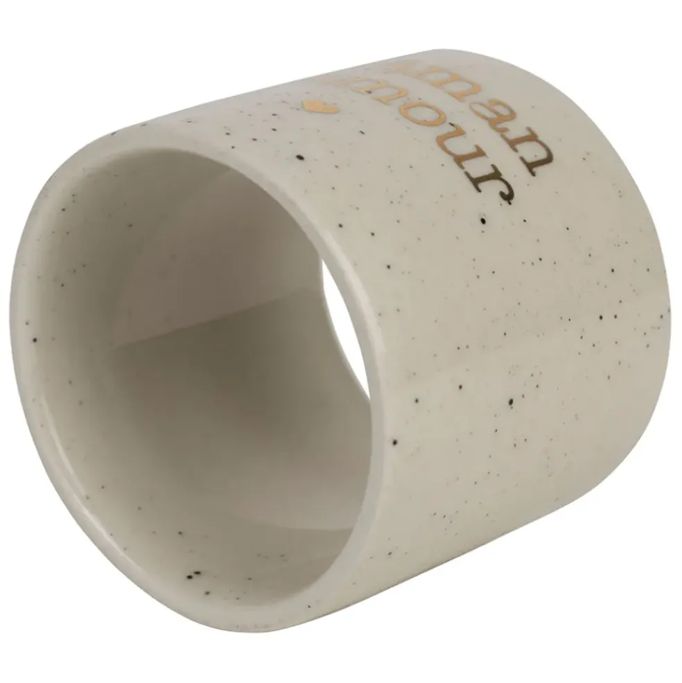 Rond de serviette maman en grès blanc moucheté d3cm