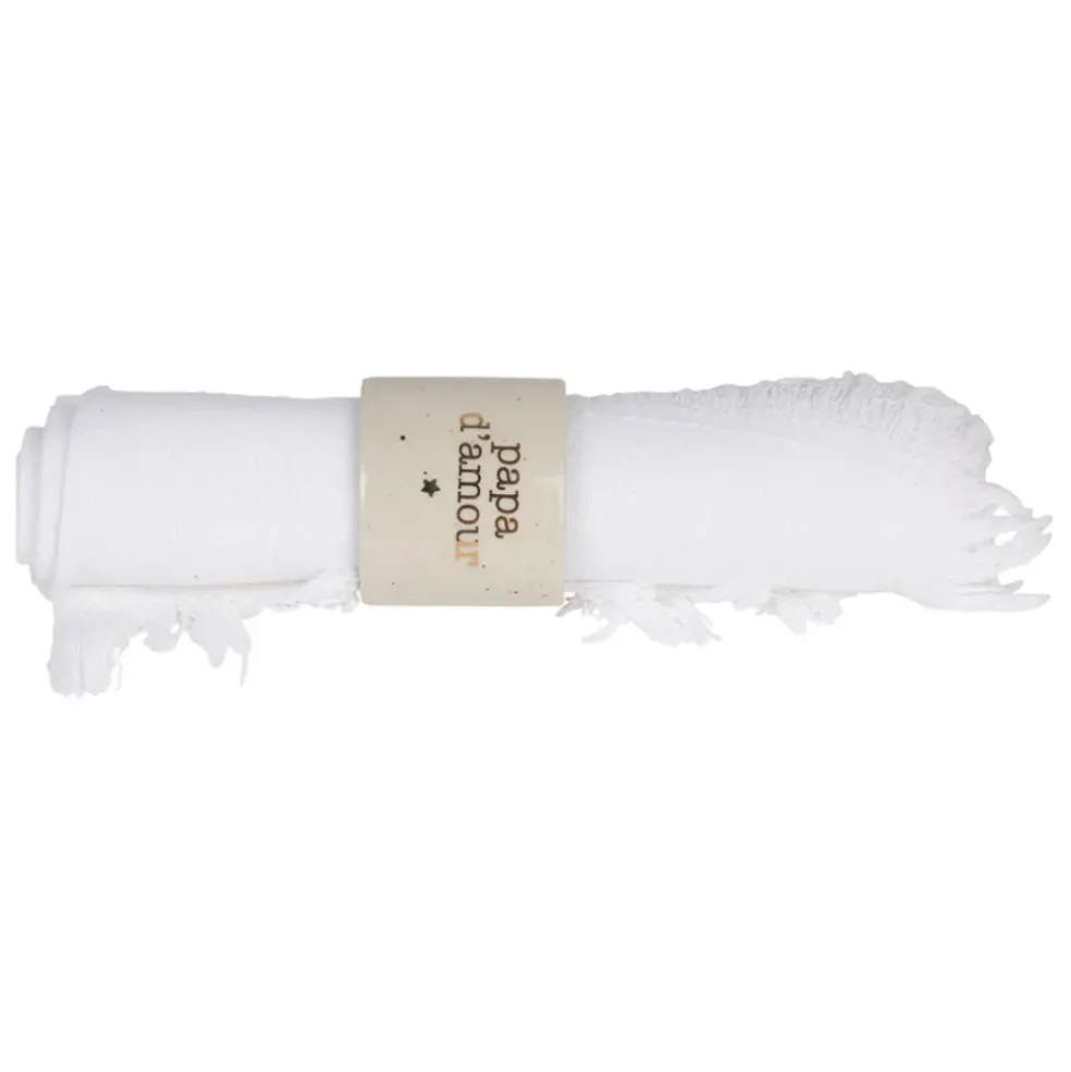 Rond de serviette papa en grès blanc moucheté d3cm