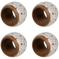 Rond de serviette (x4) en acacia et résine rose et blanc d3cm
