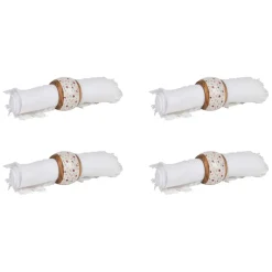Rond de serviette (x4) en acacia et résine rose et blanc d3cm