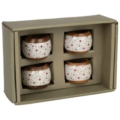 Rond de serviette (x4) en acacia et résine rose et blanc d3cm
