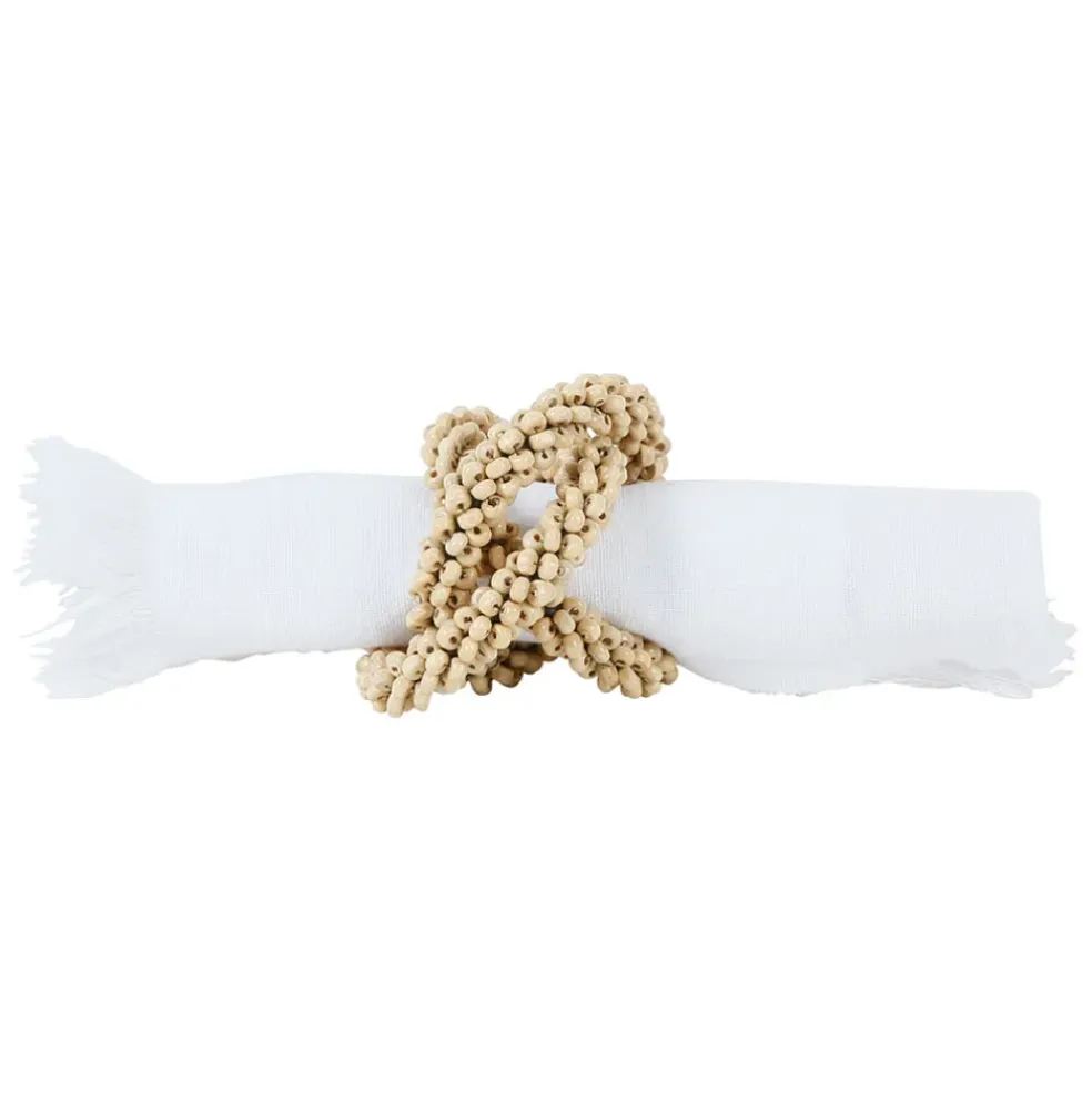 Rond serviette billes naturel d4cm fer+bois