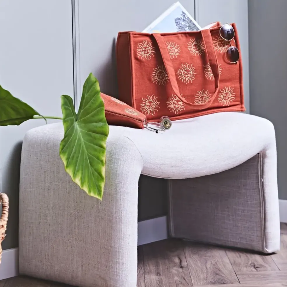 Sac brodé en coton terracotta et doré - Allegra