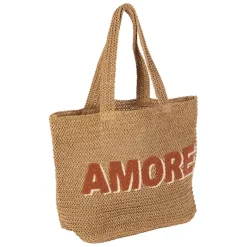 Sac brodé "amore" en corde de papier naturel et terracotta - Lumi