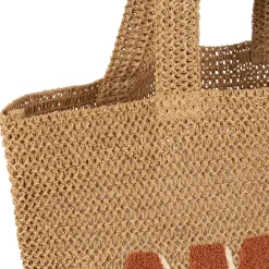 Sac brodé "amore" en corde de papier naturel et terracotta - Lumi