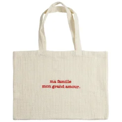 Sac grand amour en coton écru et rouge - Famille