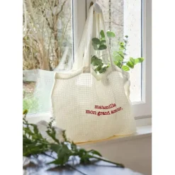 Sac grand amour en coton écru et rouge - Famille