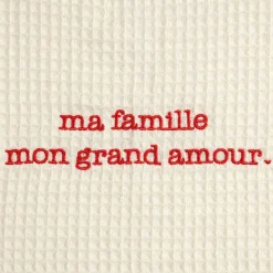 Sac grand amour en coton écru et rouge - Famille