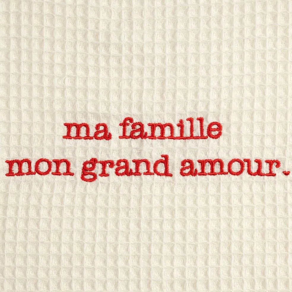 Sac grand amour en coton écru et rouge - Famille