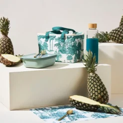 Sac isotherme en coton écru et palmiers émeraude - Mocoa