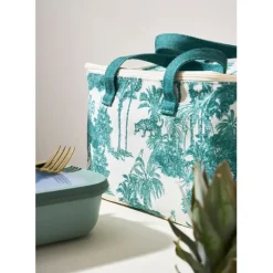 Sac isotherme en coton écru et palmiers émeraude - Mocoa
