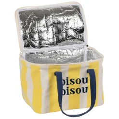 Sac isotherme en coton rayé jaune et bleu - Medi