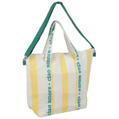 Sac isotherme en coton rayé jaune et blanc - Medi