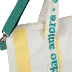 Sac isotherme en coton rayé jaune et blanc - Medi
