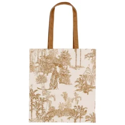 Sac tote bag en coton écru et palmiers camel - Mocoa