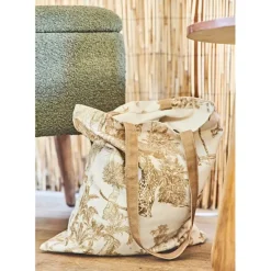 Sac tote bag en coton écru et palmiers camel - Mocoa