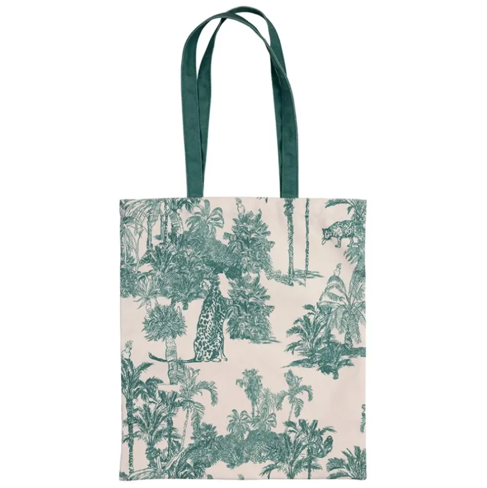 Sac tote bag en coton écru et palmiers émeraude - Mocoa