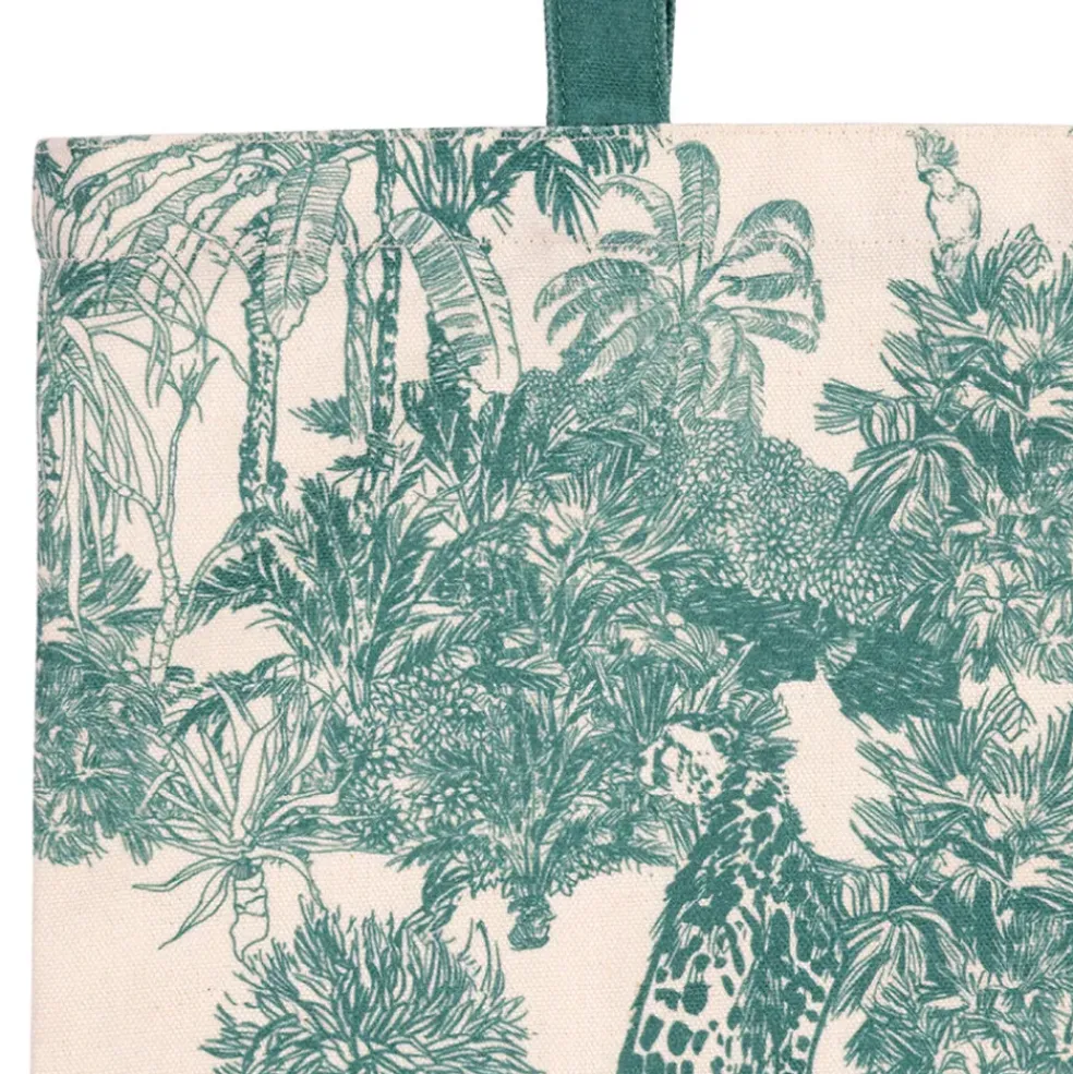Sac tote bag en coton écru et palmiers émeraude - Mocoa