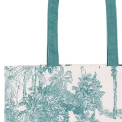 Sac tote bag en coton écru et palmiers émeraude - Mocoa