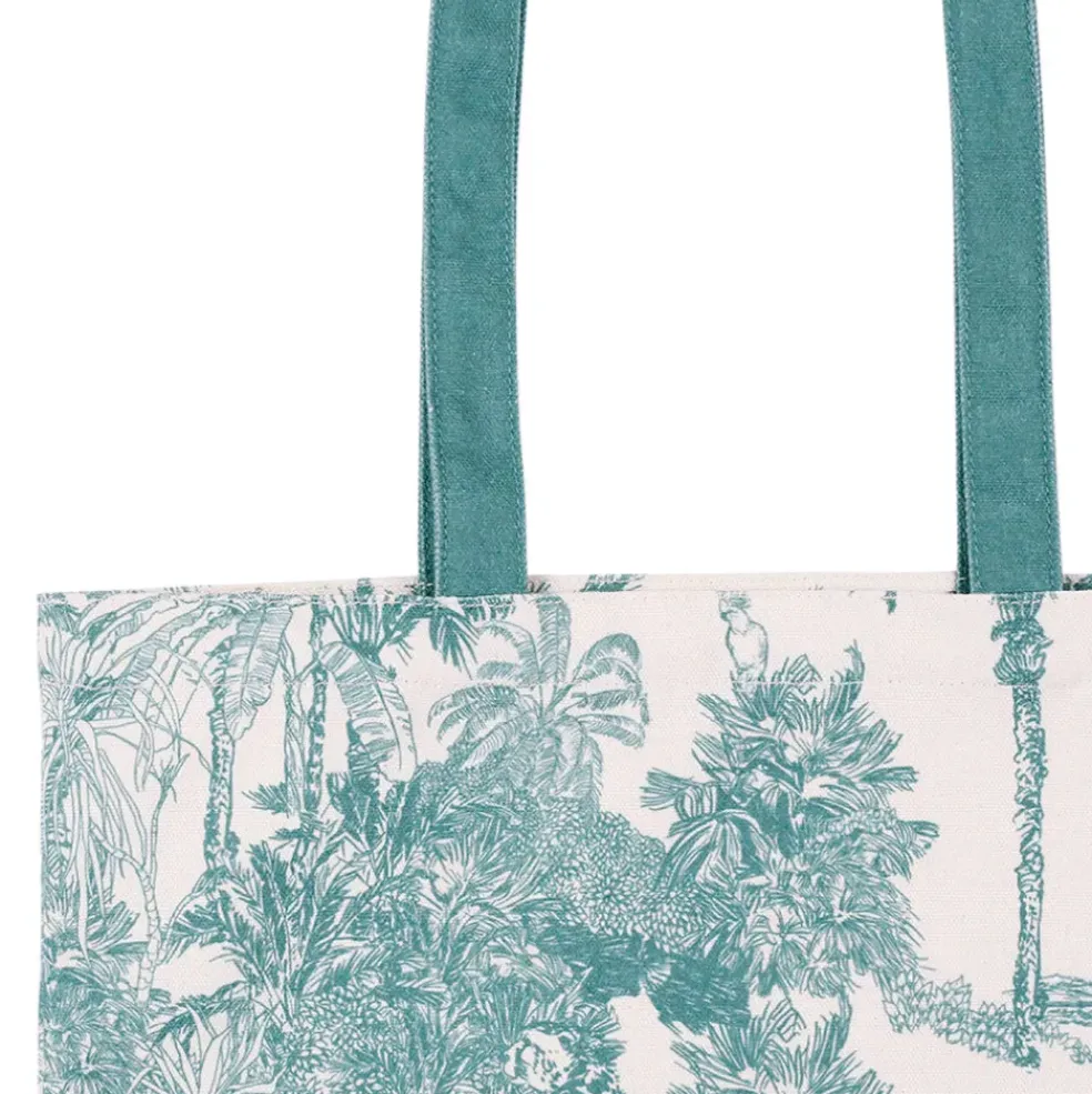 Sac tote bag en coton écru et palmiers émeraude - Mocoa