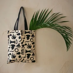 Sac tote bag en coton ecru et noir - Organic