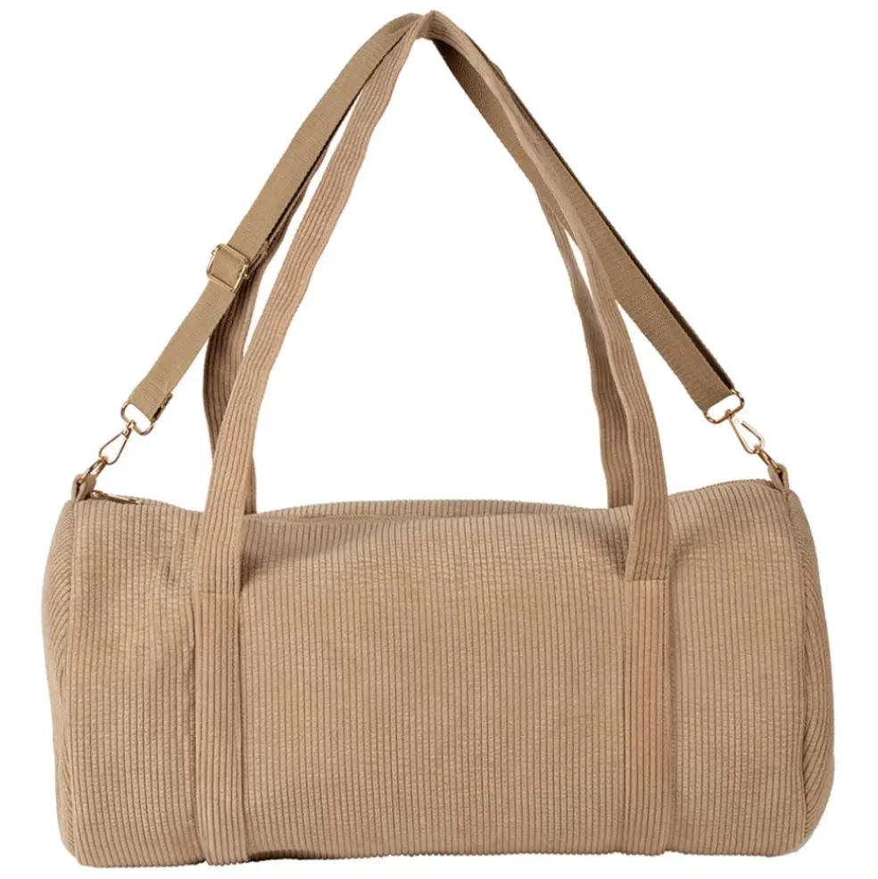 Sac weekend en tissu côtelé beige - Bowling