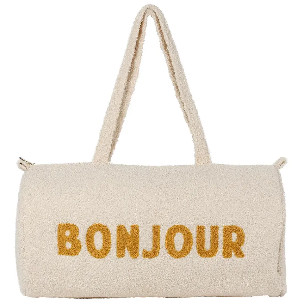 Sac weekend " Bonjour " en bouclette écru - Funky