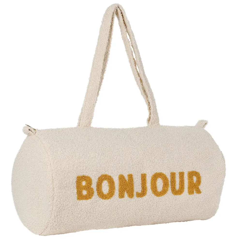 Sac weekend " Bonjour " en bouclette écru - Funky
