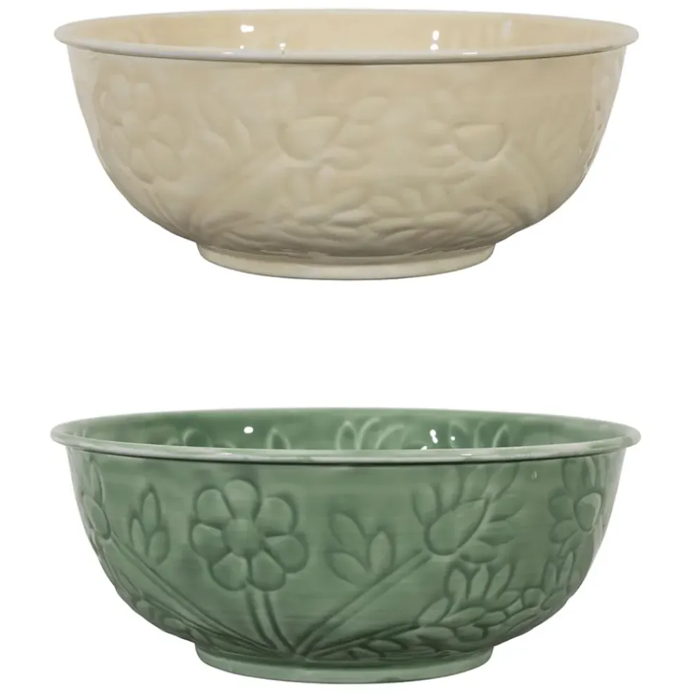 Saladier en fer (x2) ivoire et sauge d25cm - Floraly