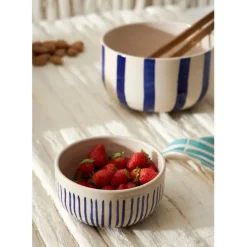 Saladier en terre cuite rayé bleu d21cm - Lisia