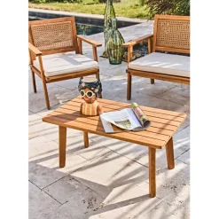 Salon de jardin 4 pièces en acacia naturel et beige - Condao