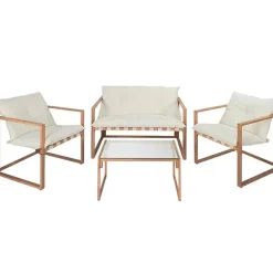 Salon de jardin 4 places en fer avec coussins blanc - Cagliari