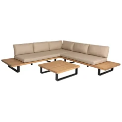 Salon de jardin d'angle en bois 5 places beige - Feros
