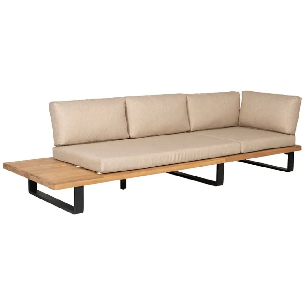 Salon de jardin d'angle en bois 5 places beige - Feros