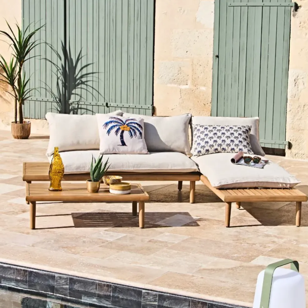 Salon de jardin en acacia 3 places avec table écru - Cirina